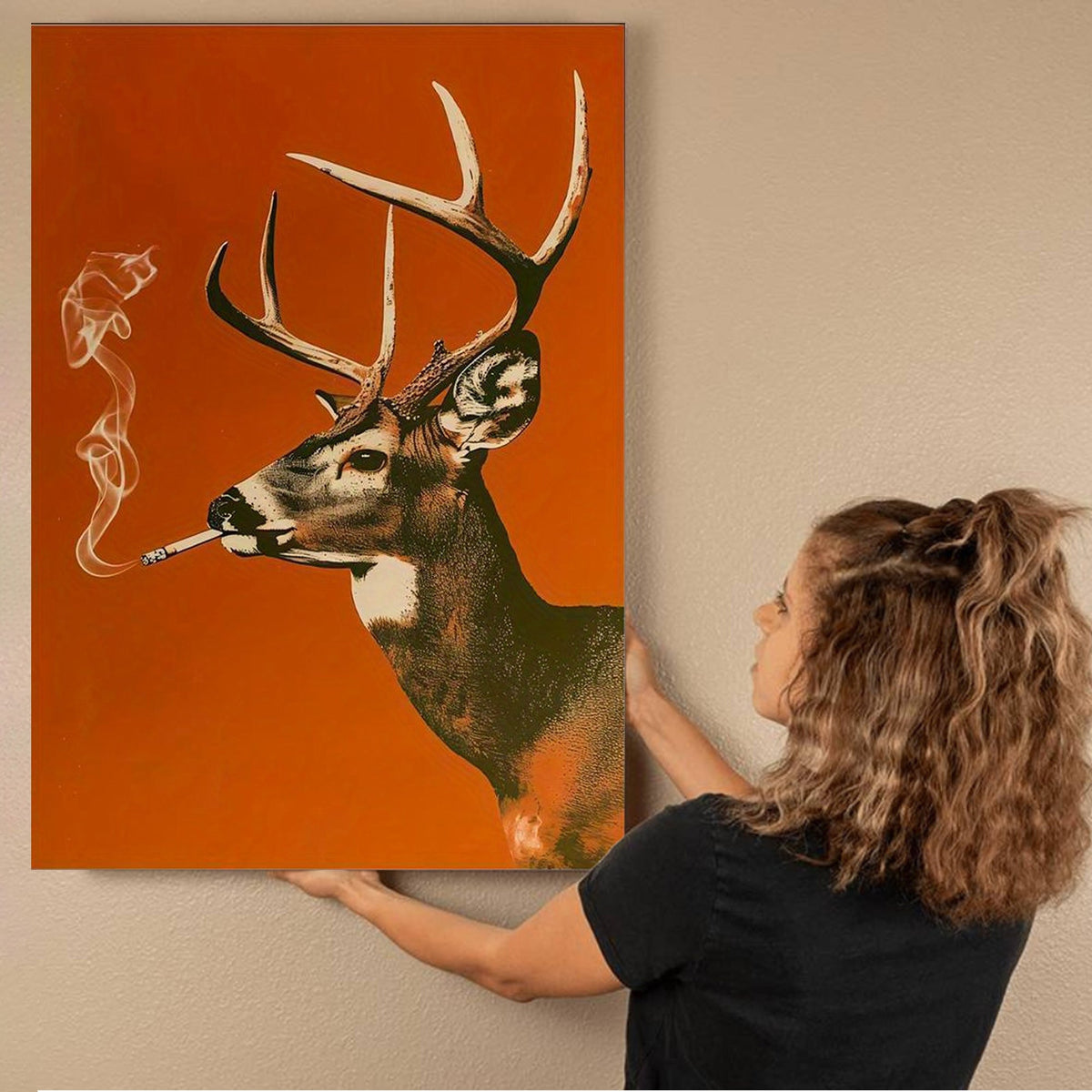 Smoking Buck Deer Canvas – Funny Hunting Wall Art for Man Caves - Gift for Hunters