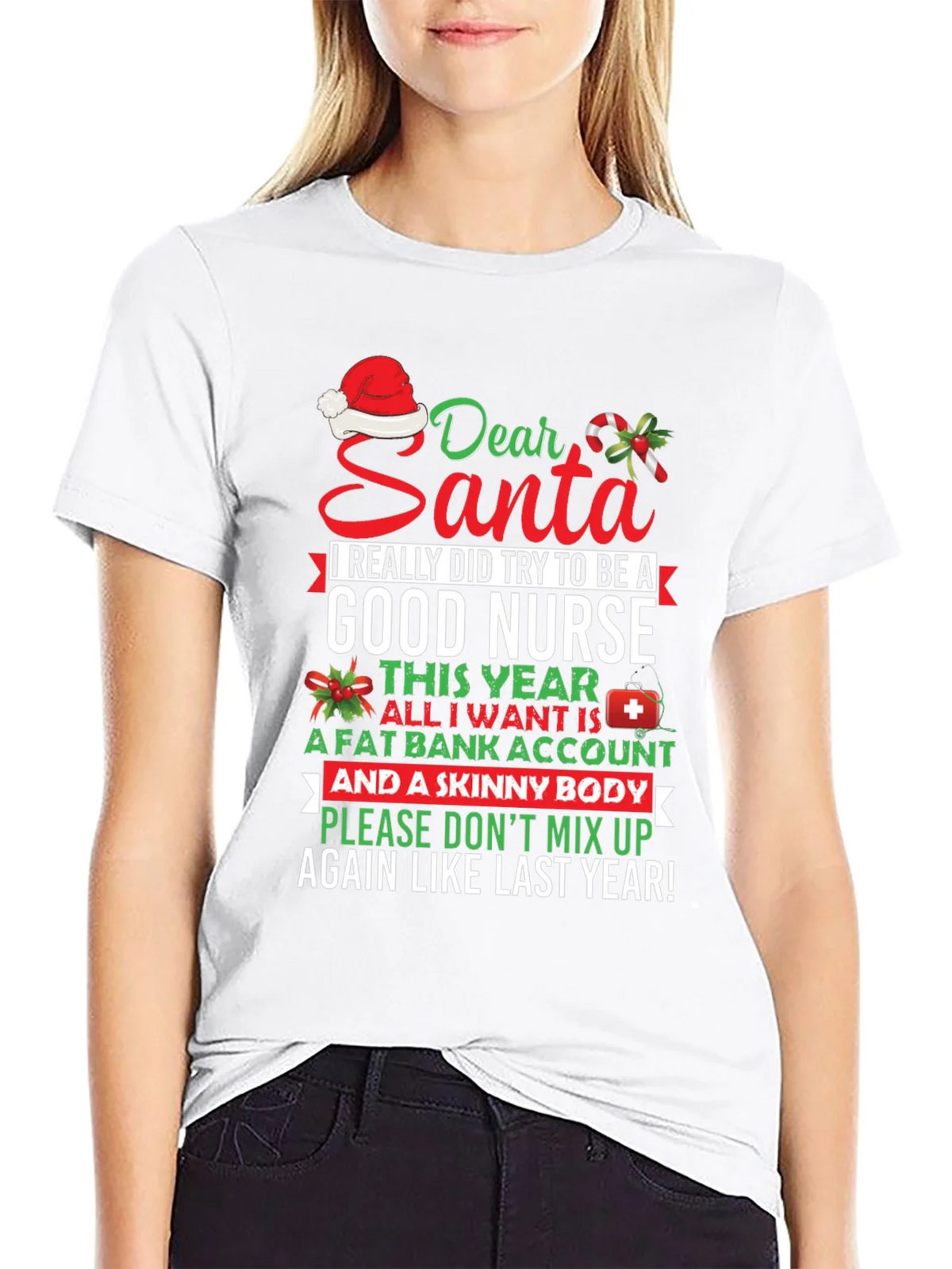 Funny Nurse Christmas T-Shirt Dear Santa Graphic Tee product image 8
