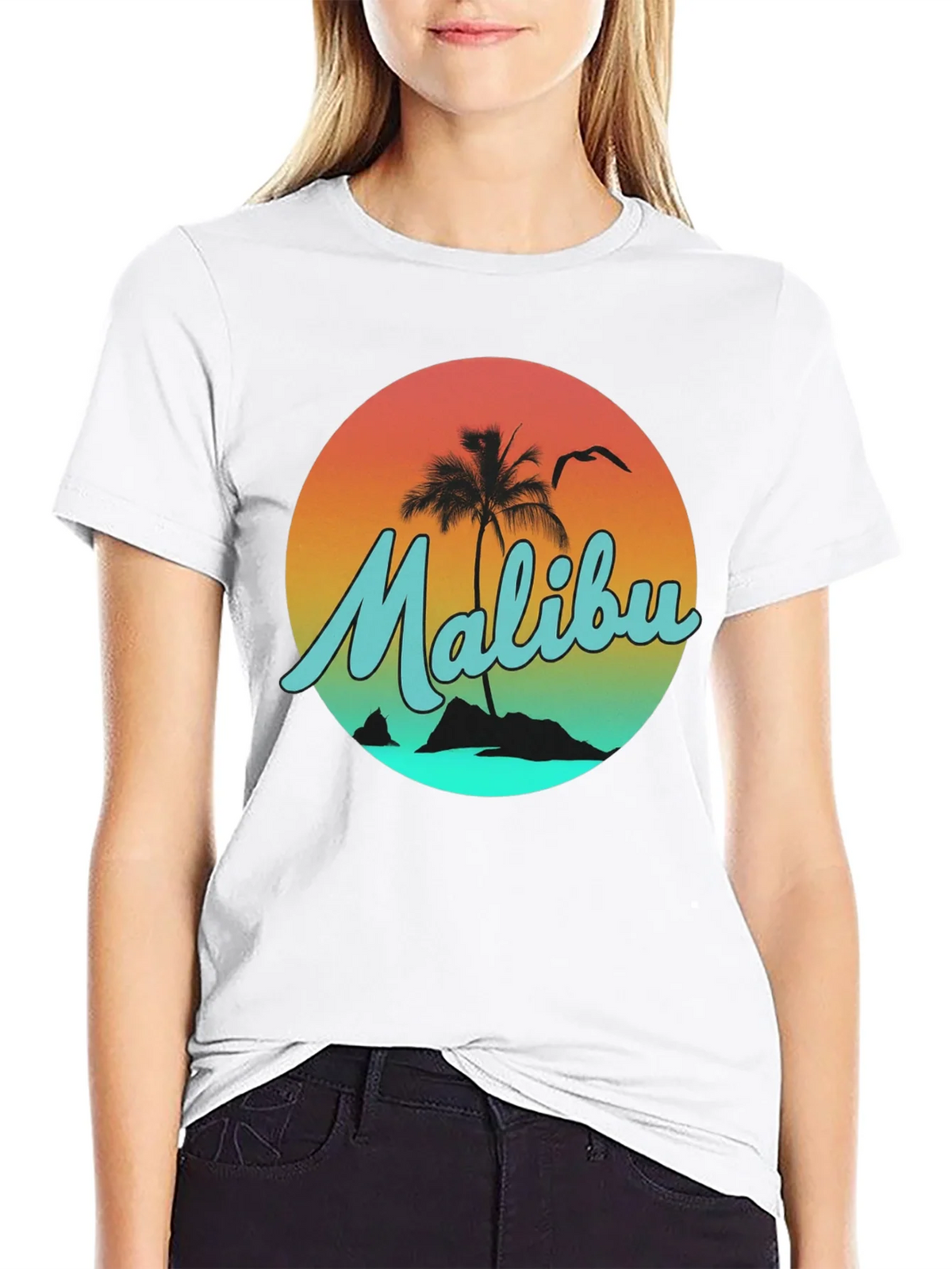Malibu Sunset Graphic Tee - Relaxed Fit Black T-Shirt product image 7