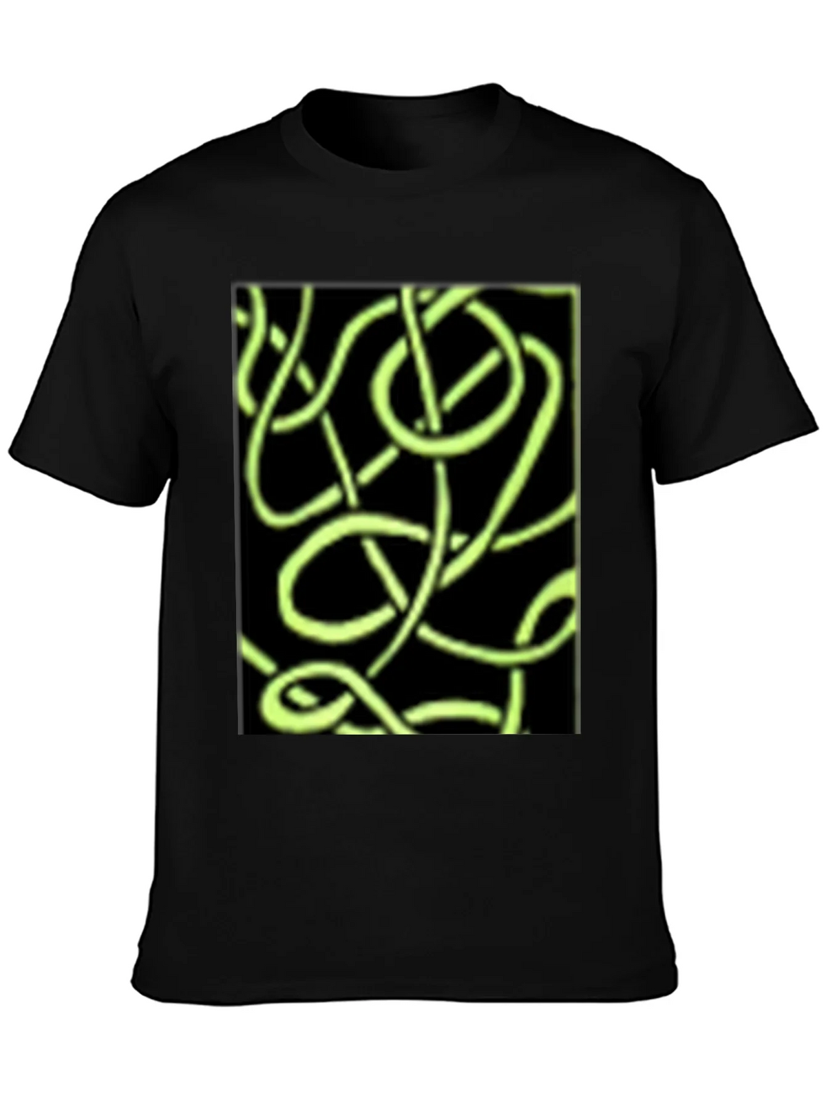 Abstract Neon Green Lines Graphic Black T-Shirt product image 2