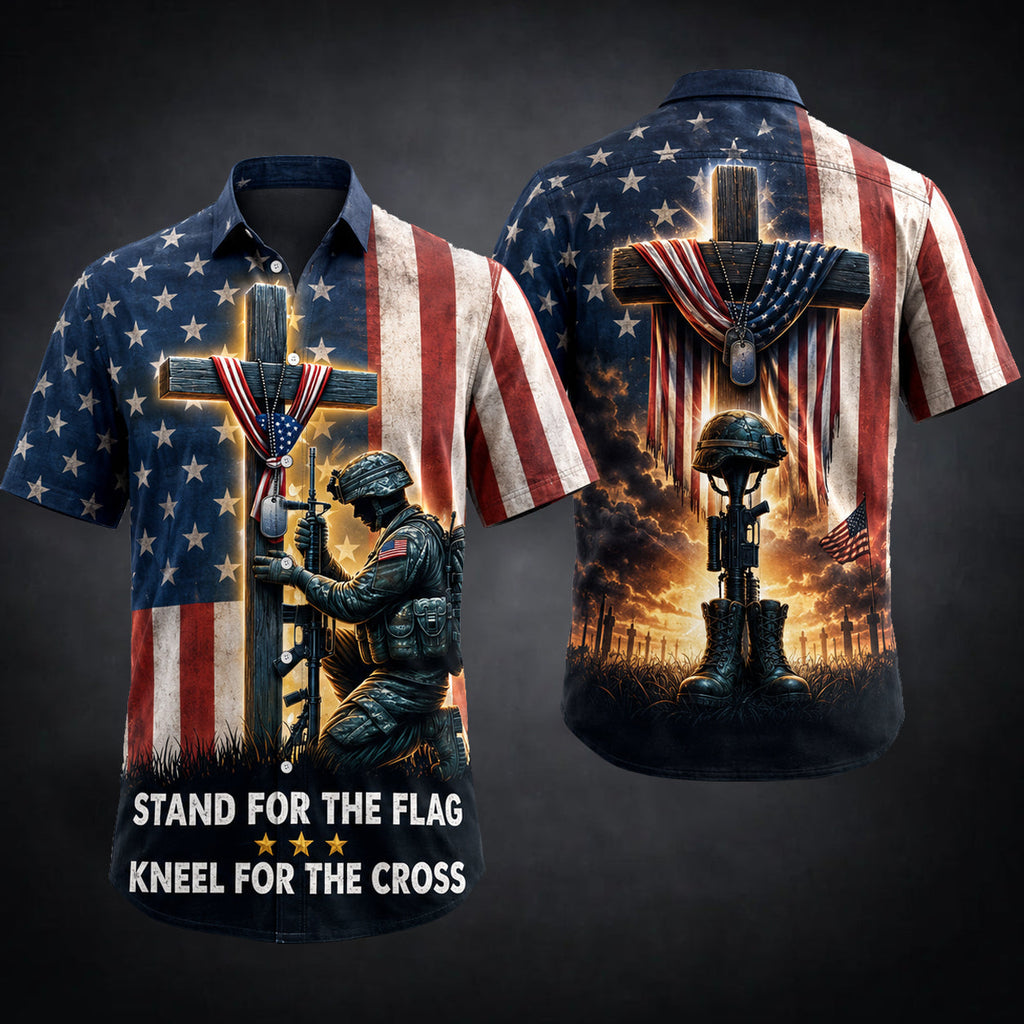 Veteran Cross Flag Hawaiian Shirt Stand For Faith product image 1