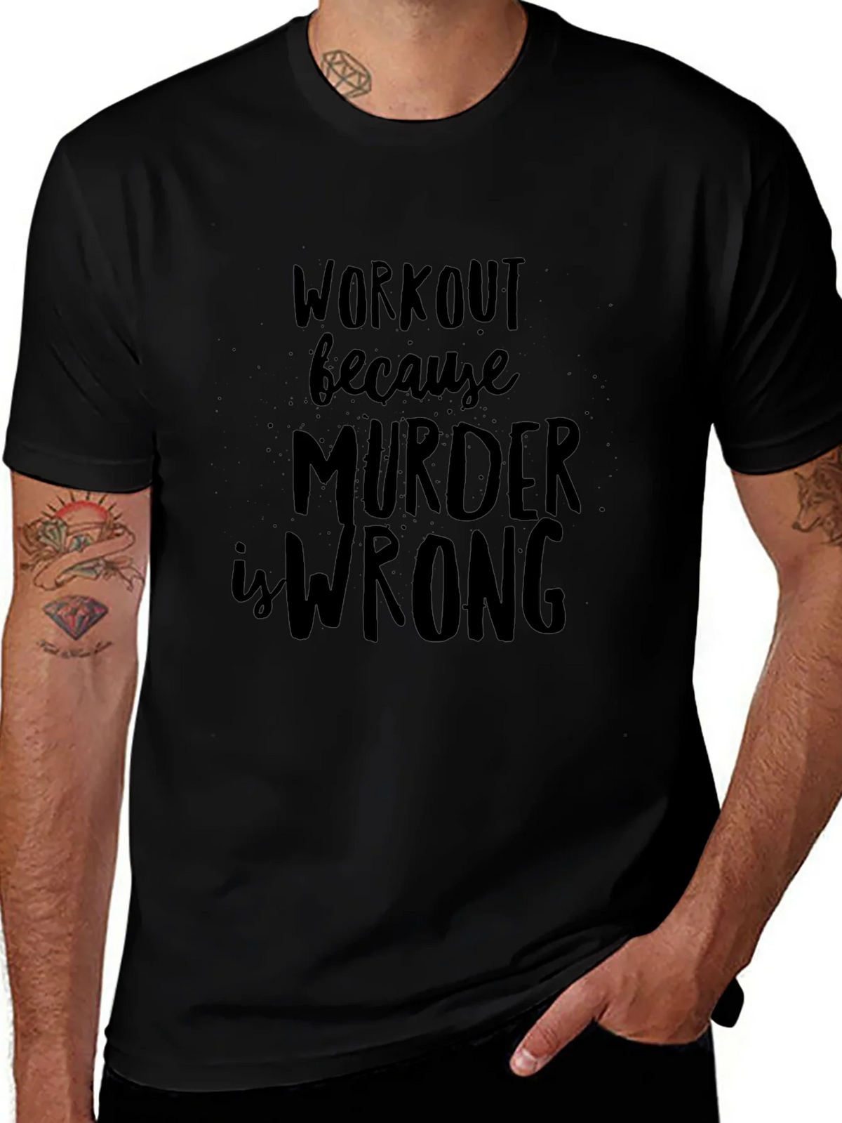 Workout Because Murder is Wrong Black T-Shirt product image 1