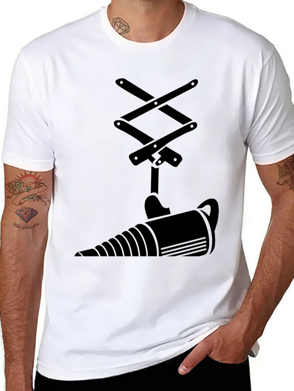 Black T-Shirt with Abstract Jack & Drill Design product image 6