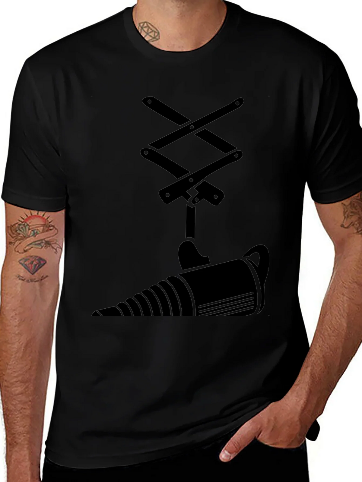 Black T-Shirt with Abstract Jack & Drill Design product image 1