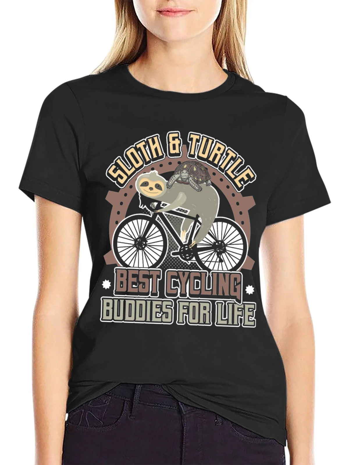 Sloth & Turtle Cycling Buddies T-Shirt product image 2