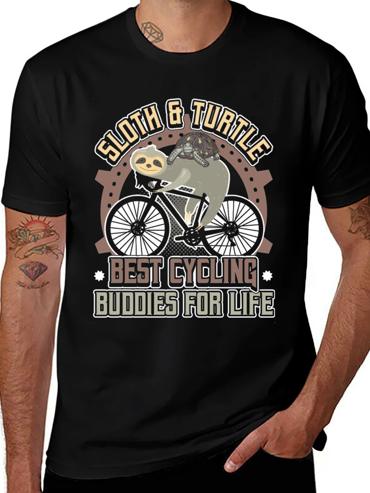 Sloth & Turtle Cycling Buddies T-Shirt product image 1