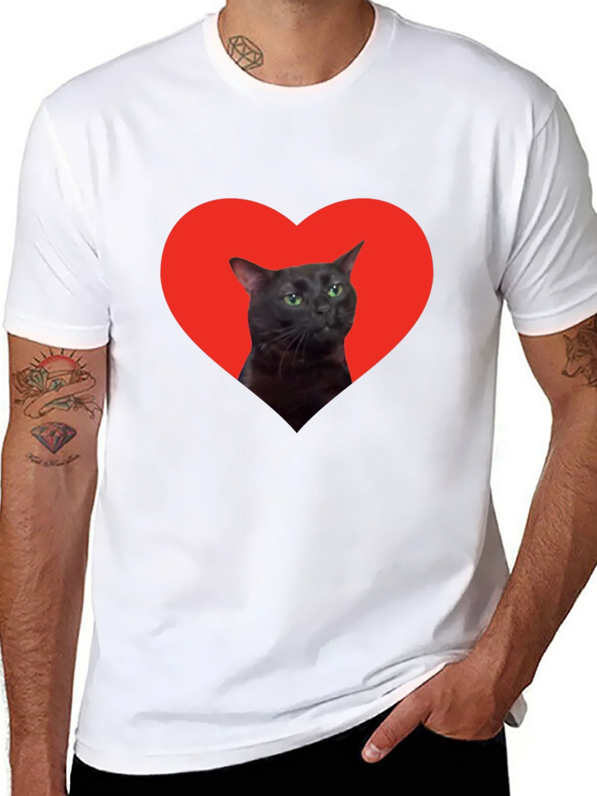 Cat Heart Graphic Tee - Black Cotton T-Shirt product image 7