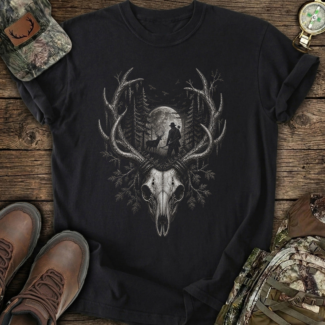 Deer Skull Hunter Moon T-Shirt product image 1