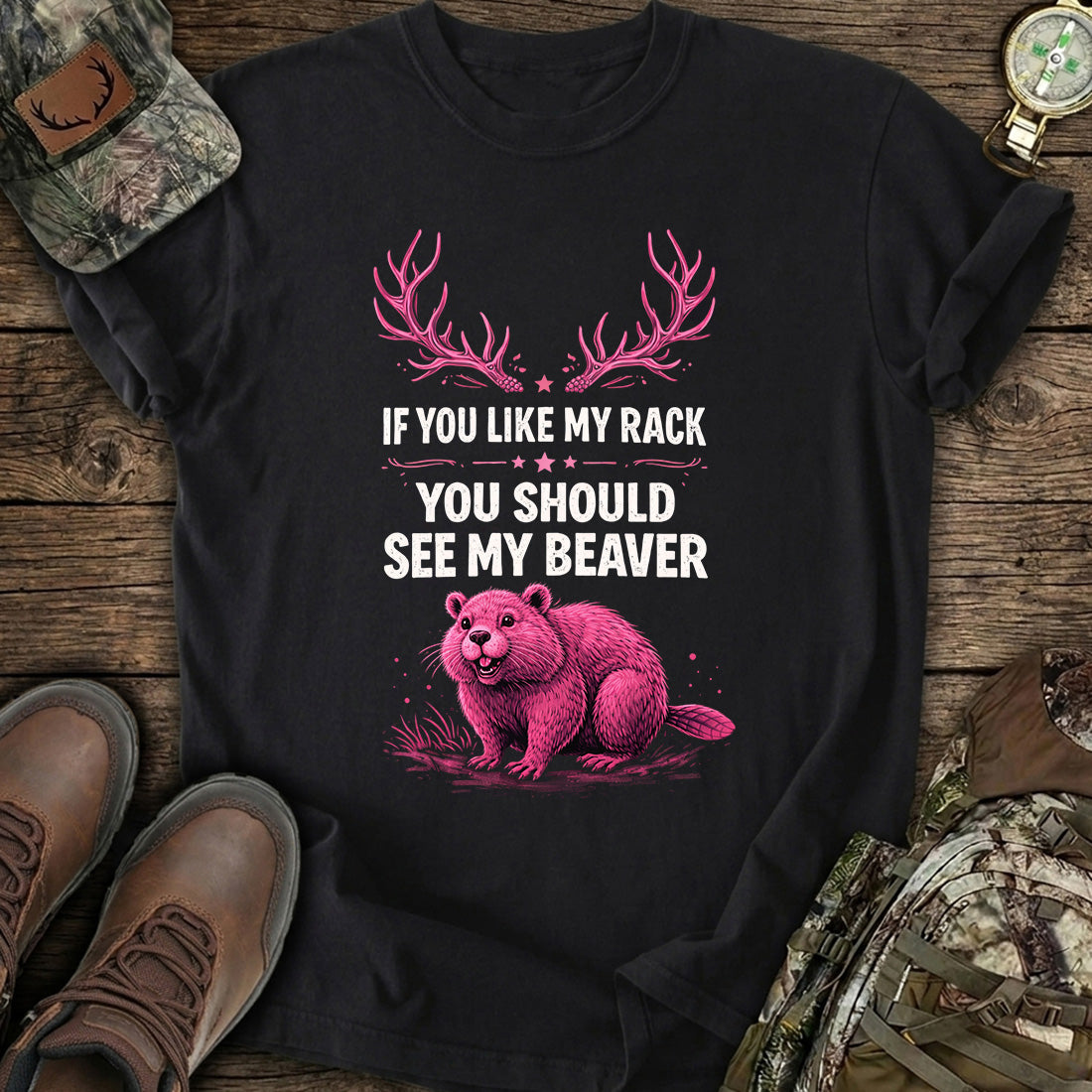 Funny Beaver Hunting Rack T-Shirt product image 1