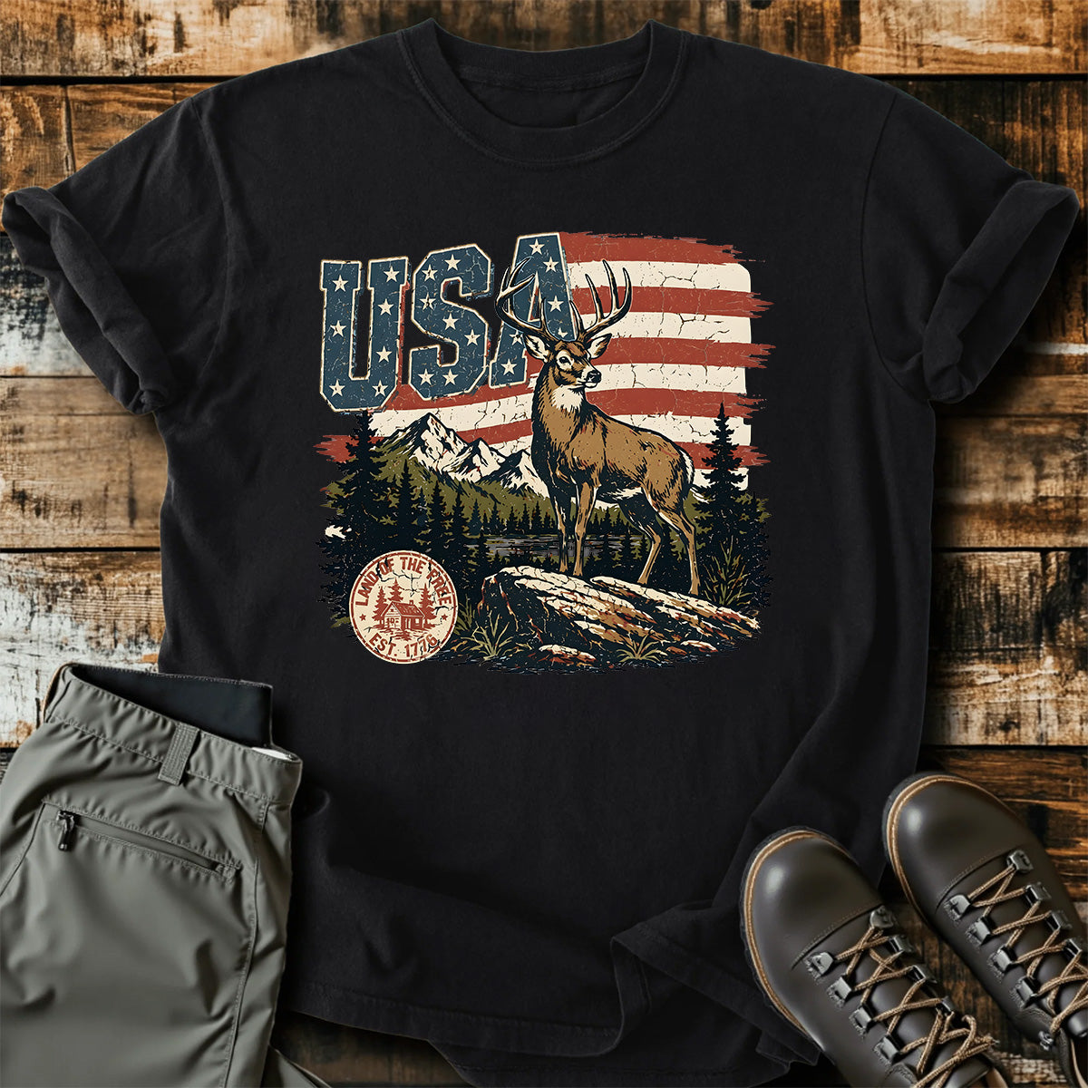 USA Deer Hunting Mountain T-Shirt product image 1