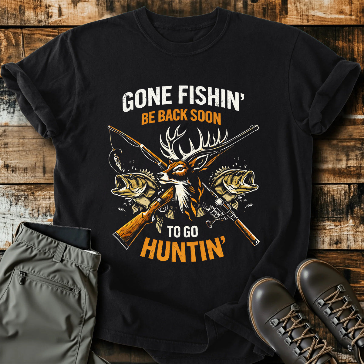 Gone Fishing Hunting Deer T-Shirt product image 3