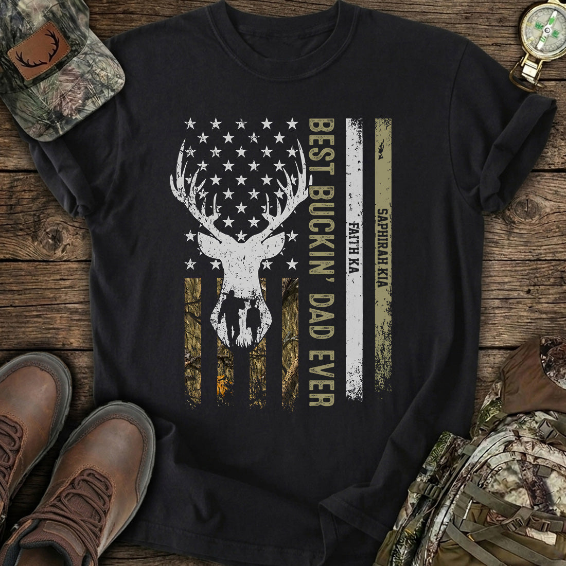 Custom Hunting Dad American T-Shirt product image 1