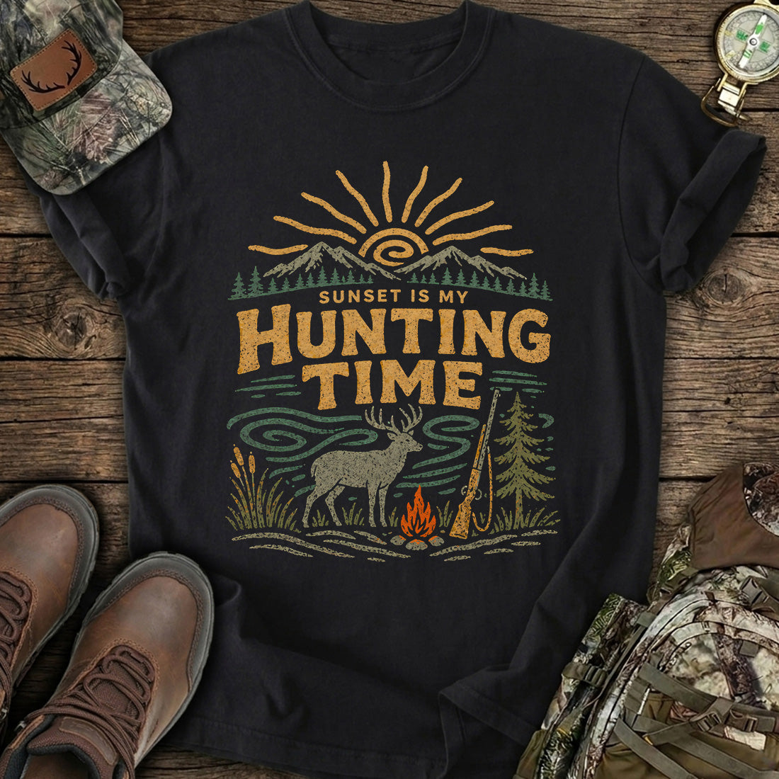 Vintage Hunting Sunset T-Shirt product image 1