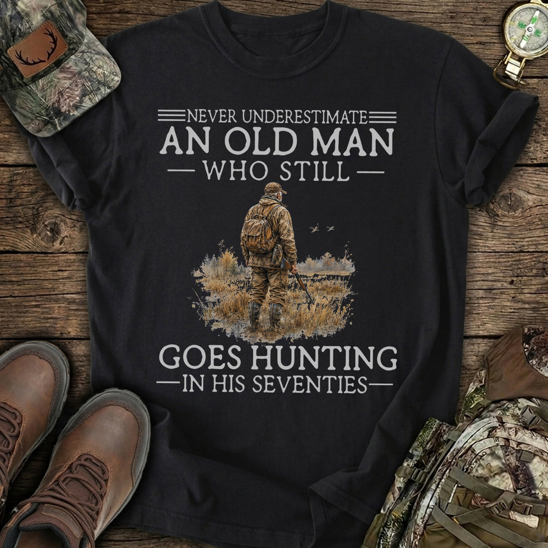 Personalized Never Underestimate An Old Man Hunting T-Shirt product image 4