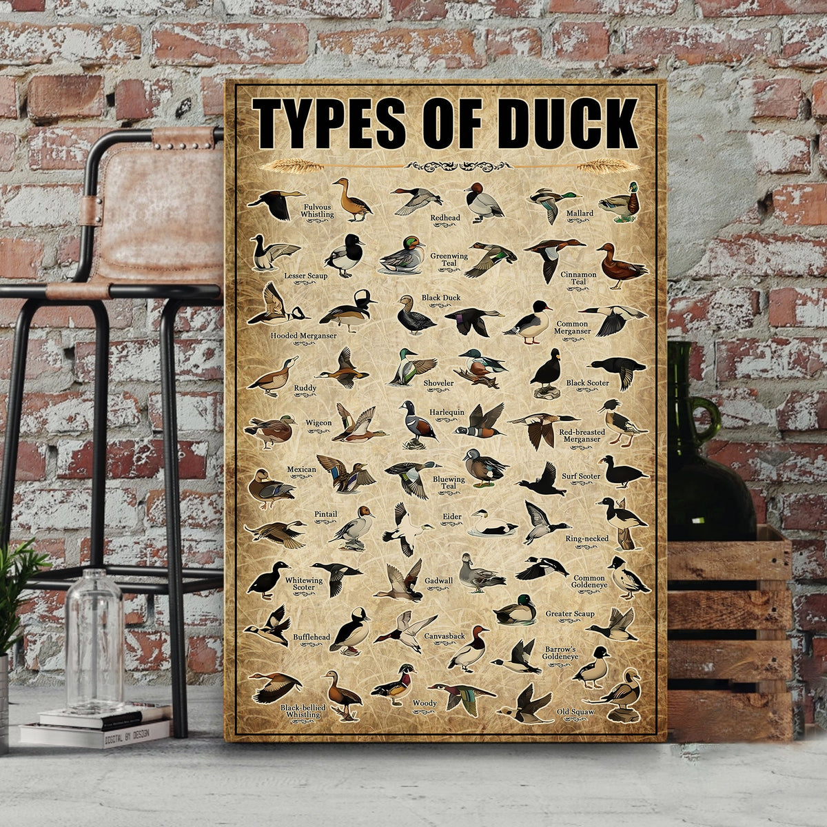 Types of Duck Canvas – Educational Waterfowl Chart Wall Art - Hunting Lodge or Nature Decor