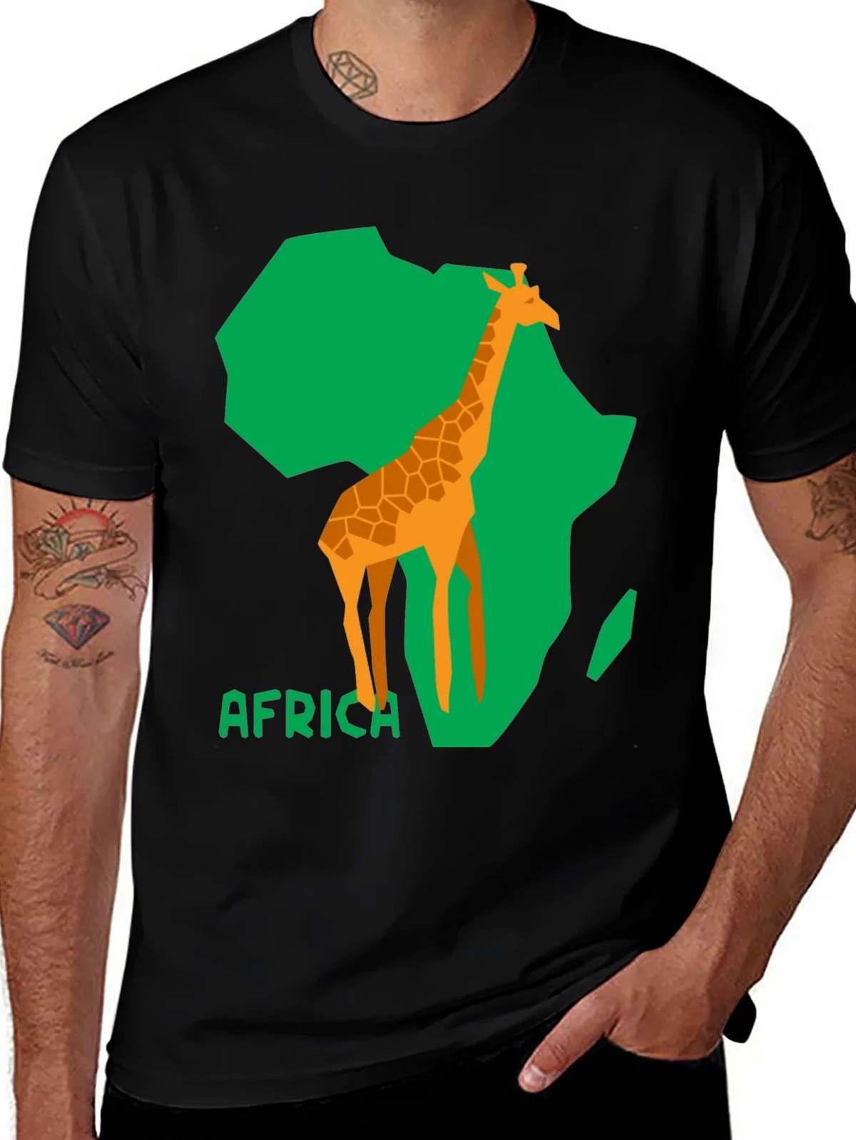 Africa Giraffe Graphic Tee - Black Cotton T-Shirt product image 1