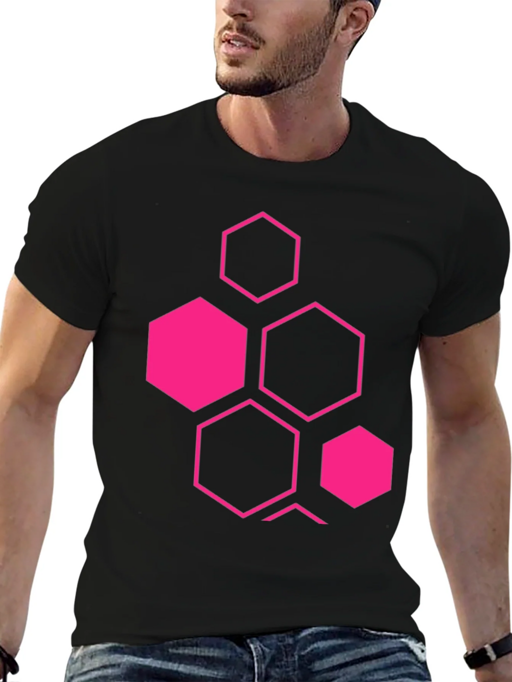 Geometric Hexagon Graphic Black T-Shirt product image 5