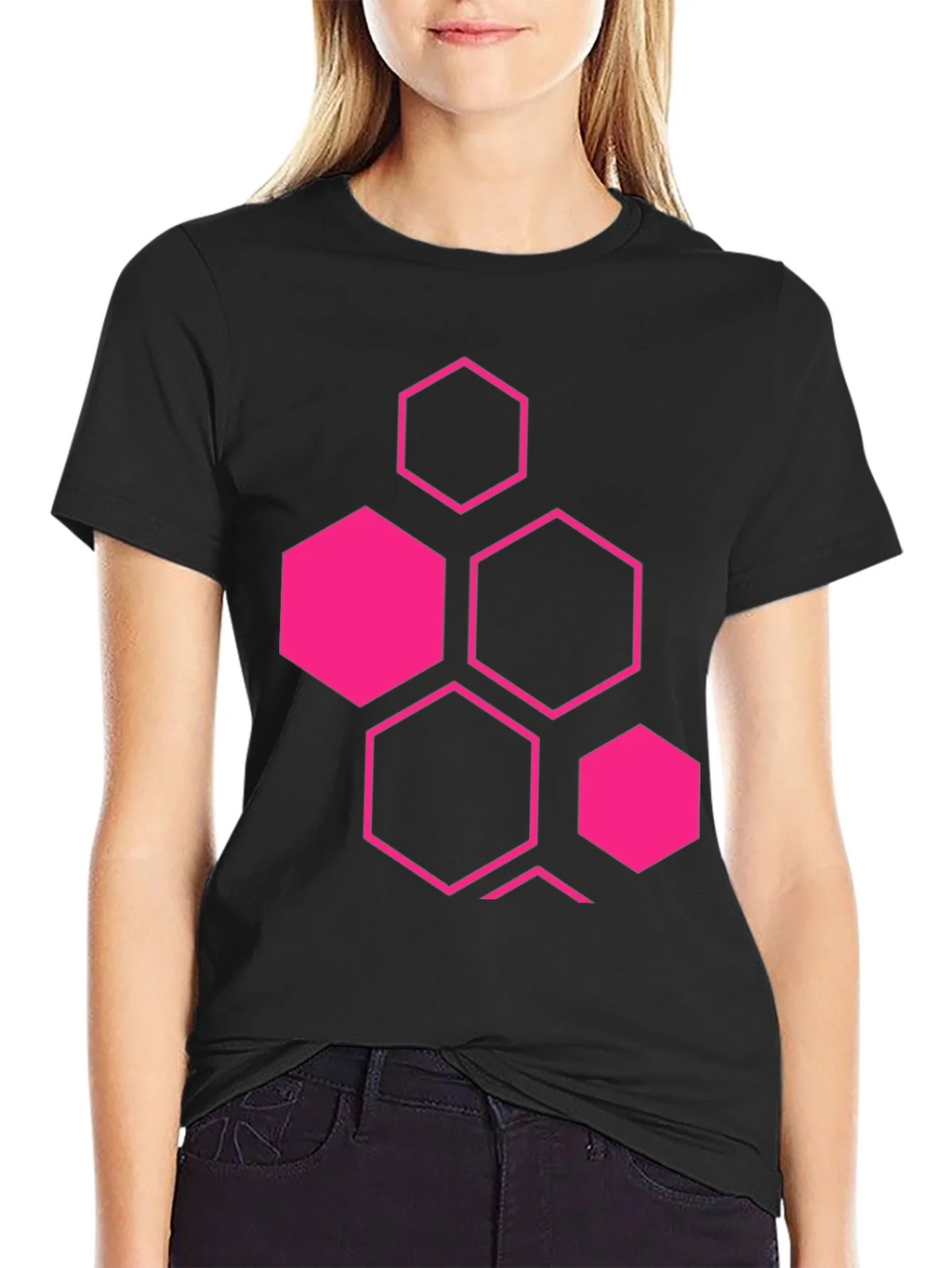 Geometric Hexagon Graphic Black T-Shirt product image 2