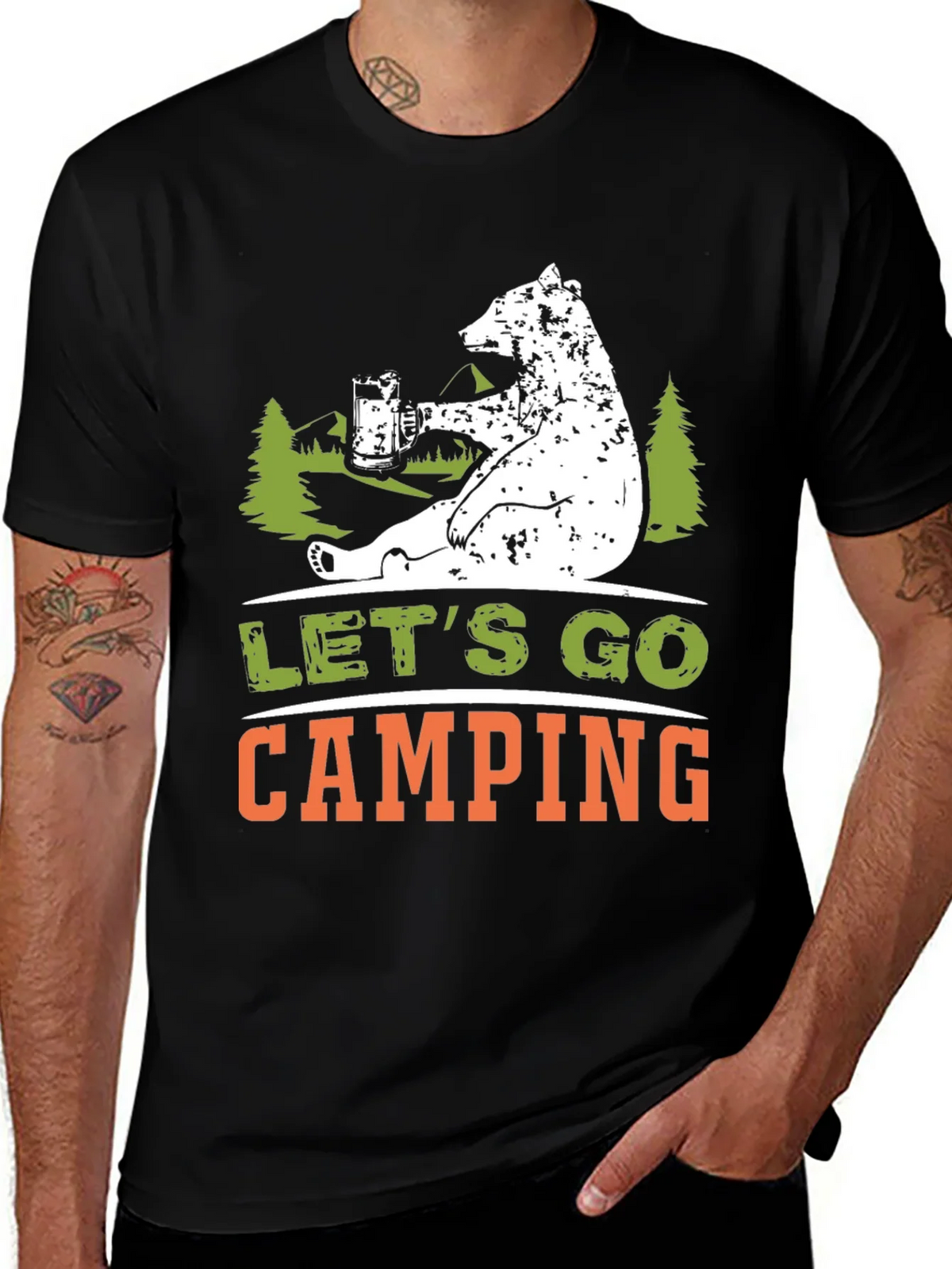 Lets Go Camping Bear Graphic T-Shirt product image 1