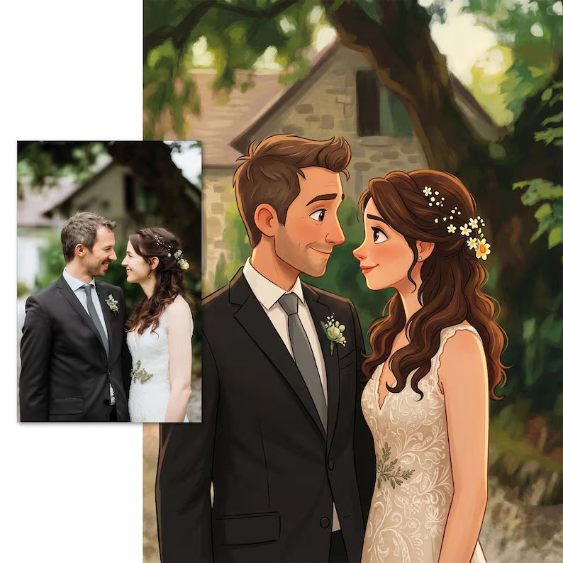 Custom Pixar-Style Cartoon Family Portrait Drawing
