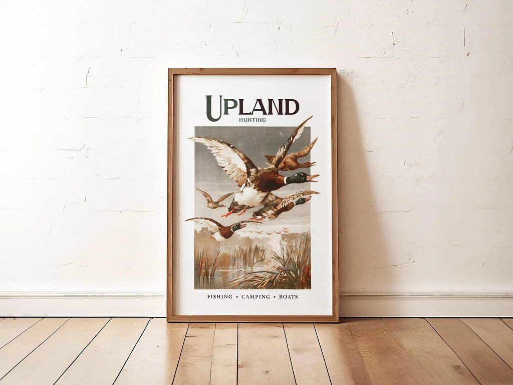 Retro Mallard Print Gift for Hunter Upland Hunting Canvas Art - Mallard Ducks in Flight Perfect Gift