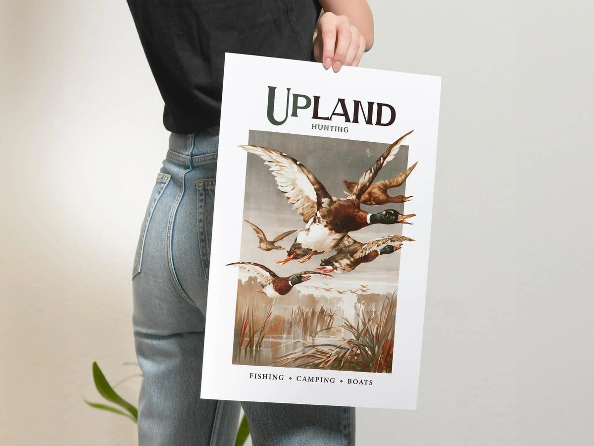 Retro Mallard Print Gift for Hunter Upland Hunting Canvas Art - Mallard Ducks in Flight Perfect Gift