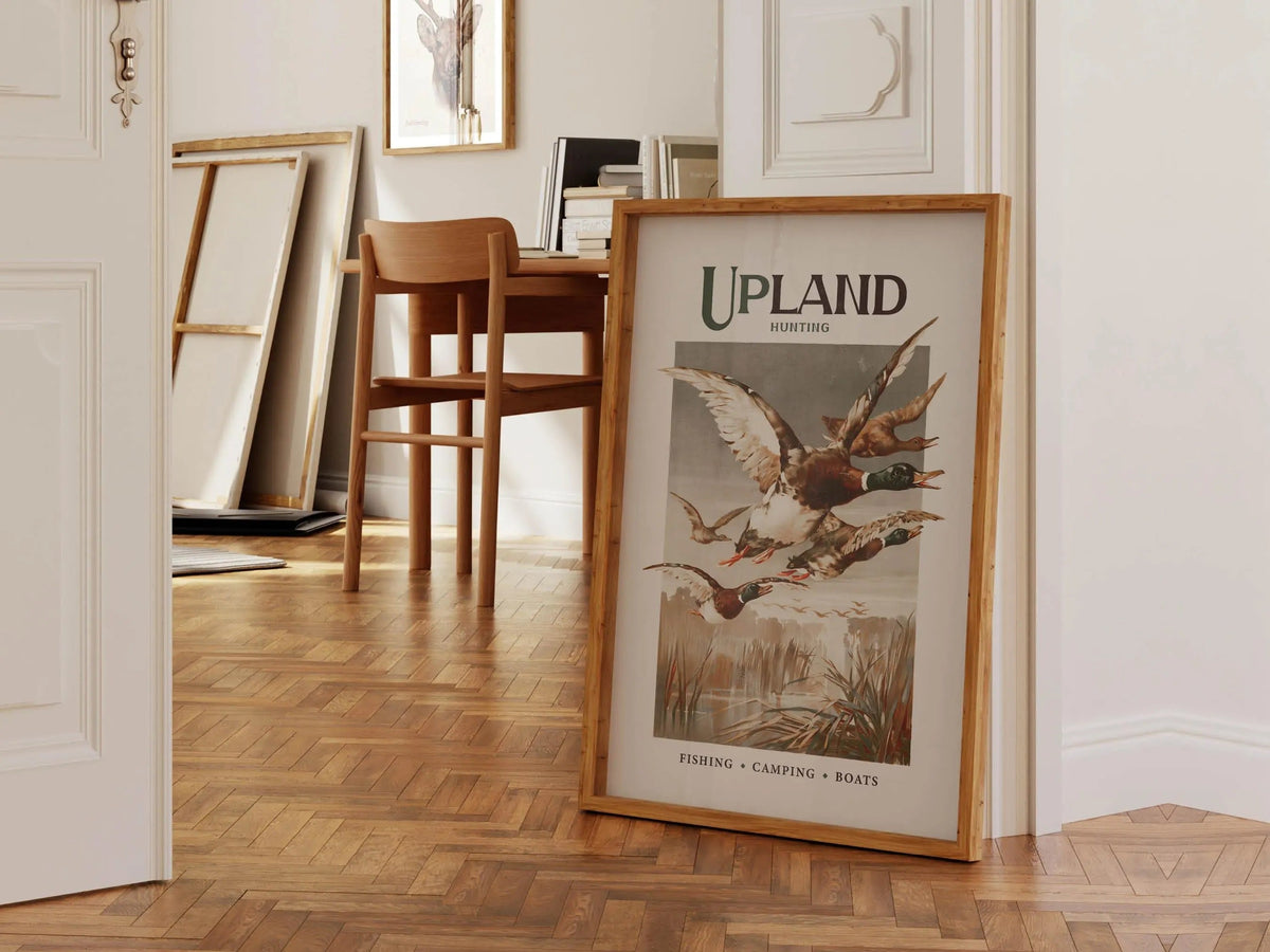 Retro Mallard Print Gift for Hunter Upland Hunting Canvas Art - Mallard Ducks in Flight Perfect Gift