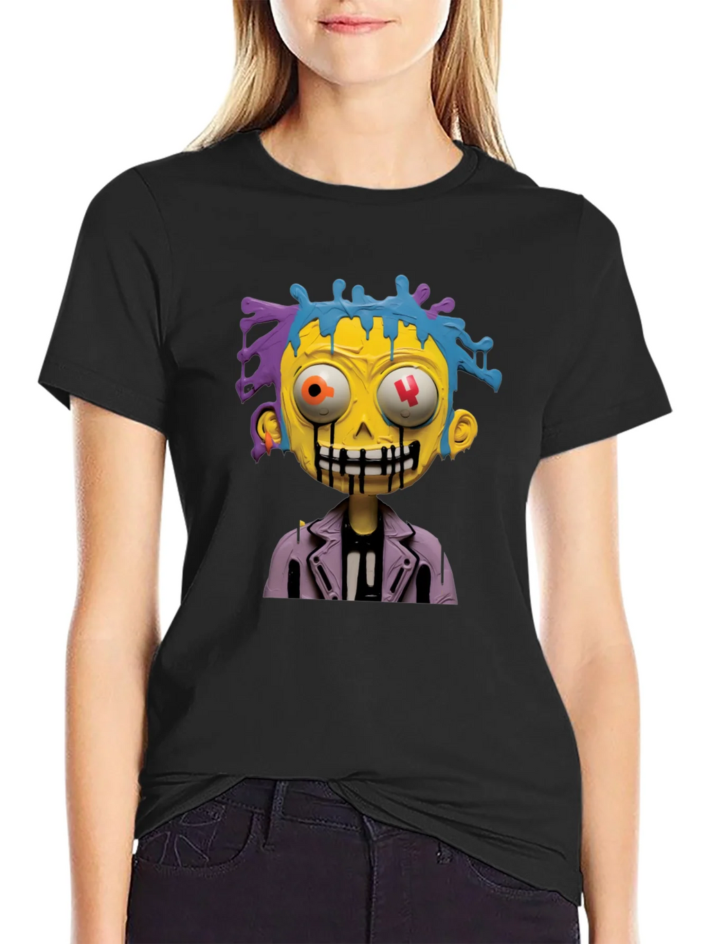Cartoon Zombie Graphic Tee - Stylish Mens Black T-Shirt product image 2