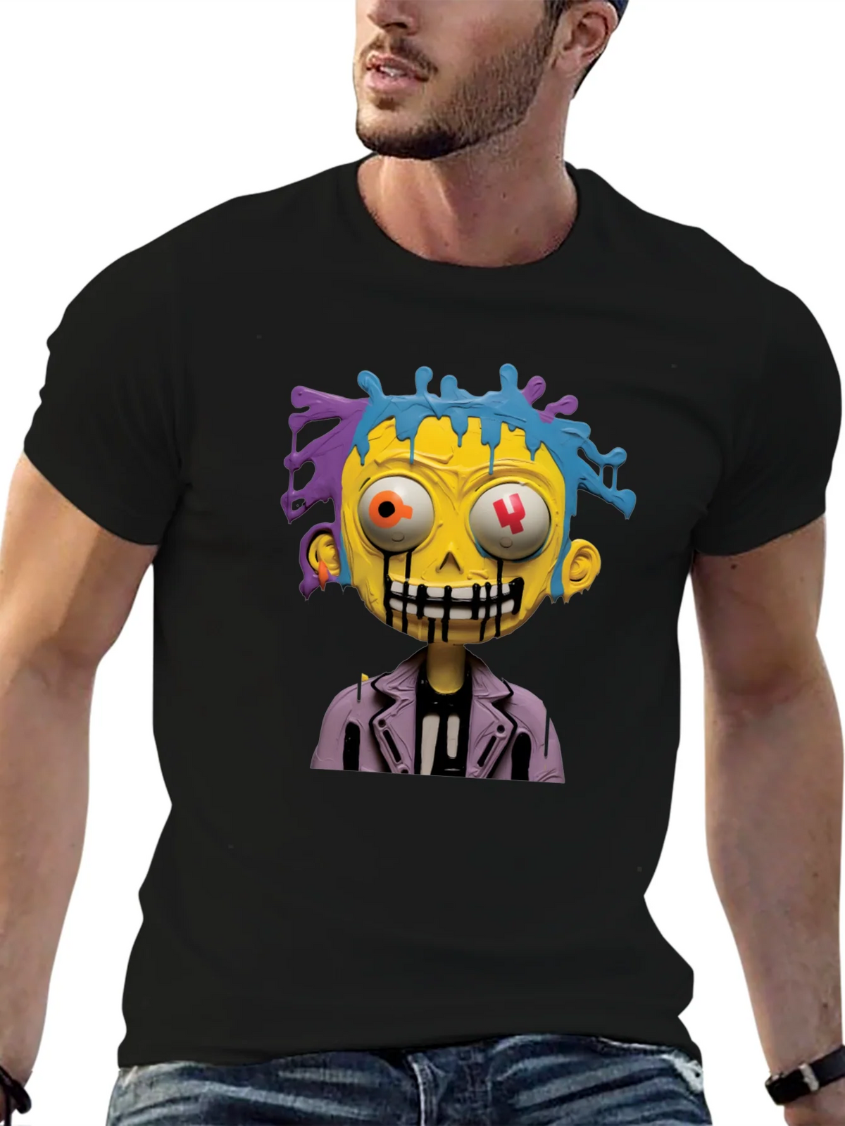 Cartoon Zombie Graphic Tee - Stylish Mens Black T-Shirt product image 6