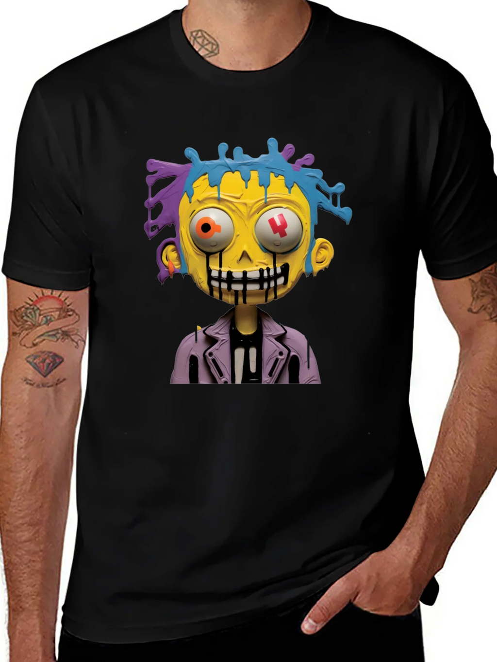 Cartoon Zombie Graphic Tee - Stylish Mens Black T-Shirt product image 1