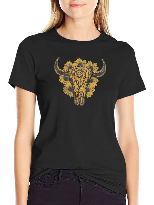 Cow Skull & Sunflower Graphic T-Shirt product image 2