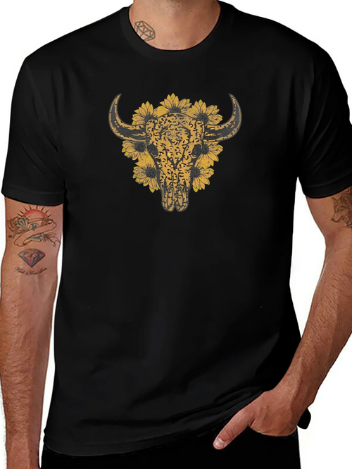 Cow Skull & Sunflower Graphic T-Shirt product image 1