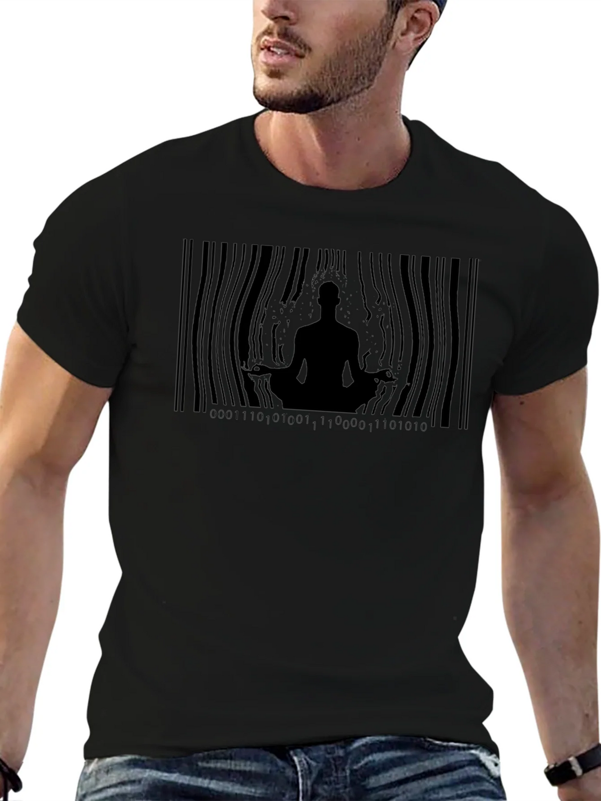 Meditative Binary Barcode T-Shirt product image 6