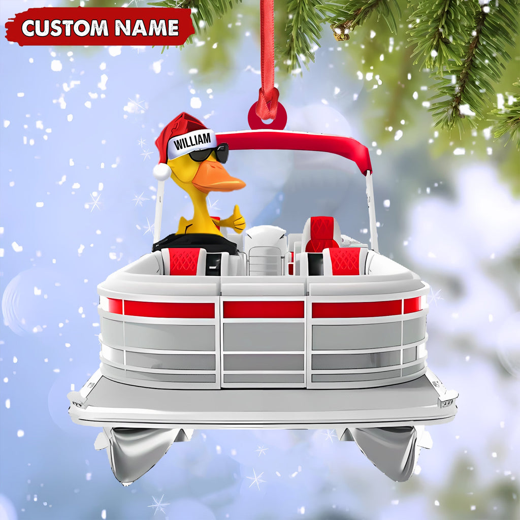 Personalized Funny Ducks Acrylic Christmas Ornament, Family Boat Xmas Gift for Friends & Hunters