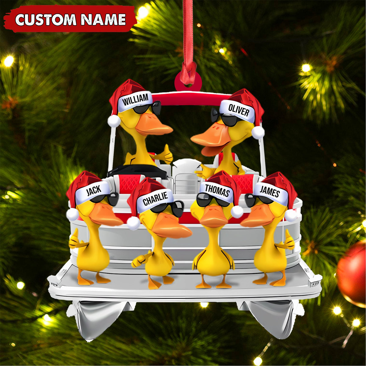 Personalized Funny Ducks Acrylic Christmas Ornament, Family Boat Xmas Gift for Friends & Hunters