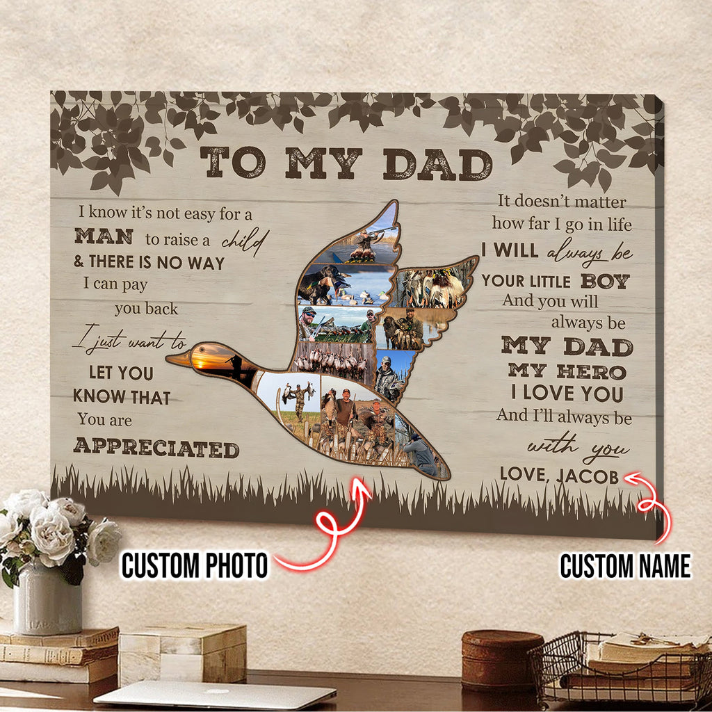 Personalized To My Dad Hunting Canvas – Custom Duck Hunting Gift for Dad, Father Son Hunting Wall Art
