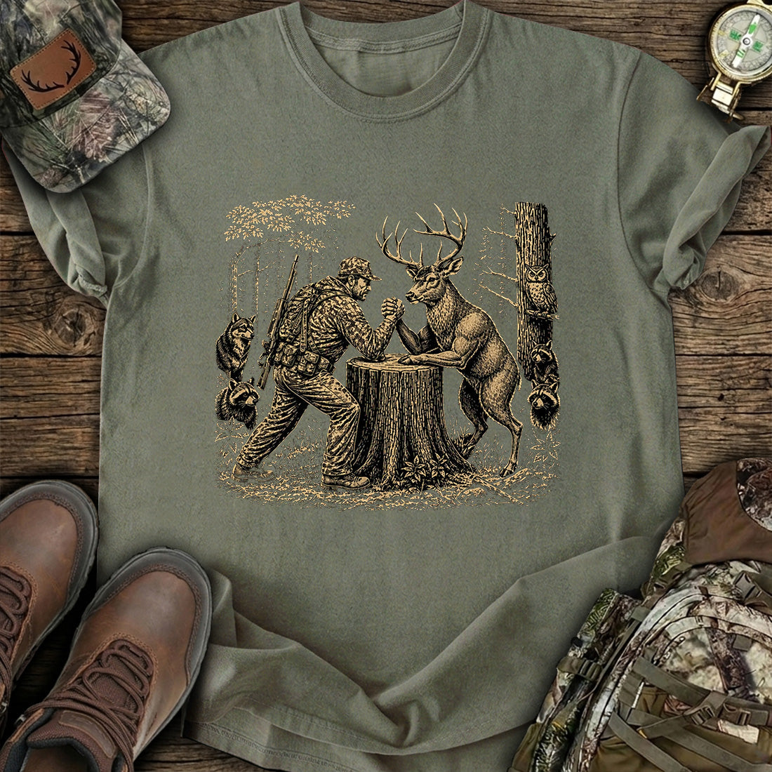 Deer Hunter Arm Wrestling T-Shirt product image 2