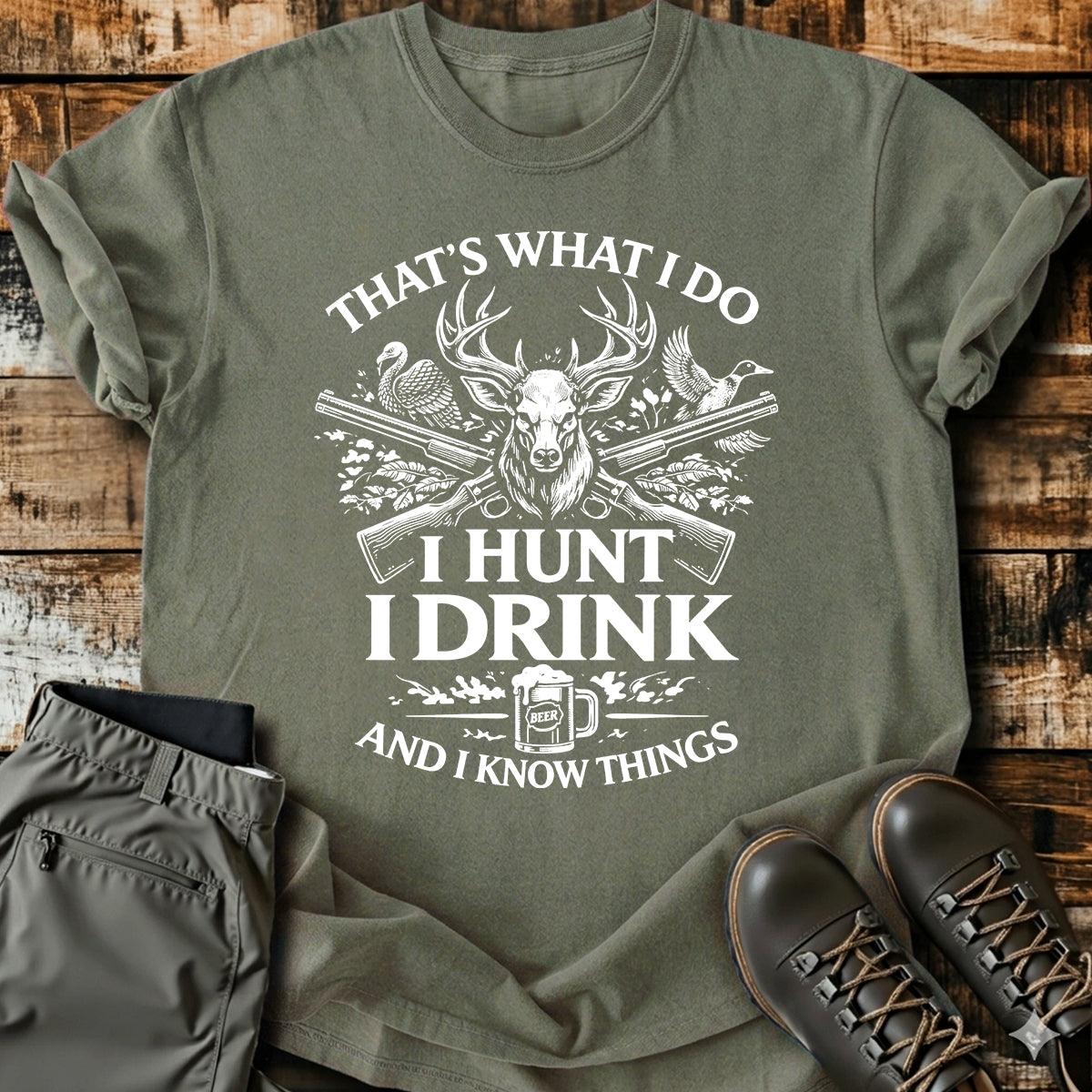 Funny Hunter I Hunt I Drink T-Shirt product image 6