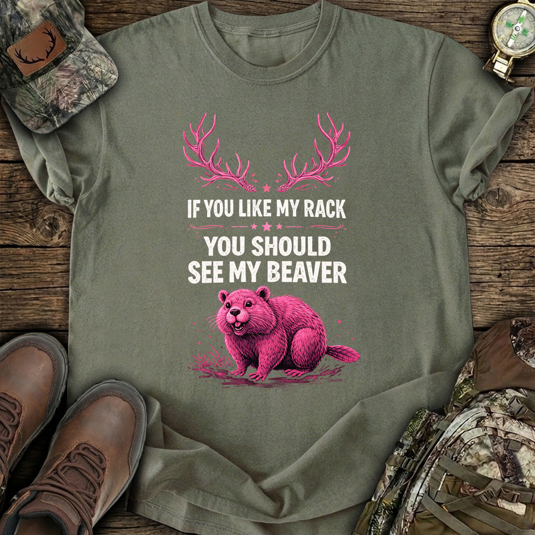 Funny Beaver Hunting Rack T-Shirt product image 2