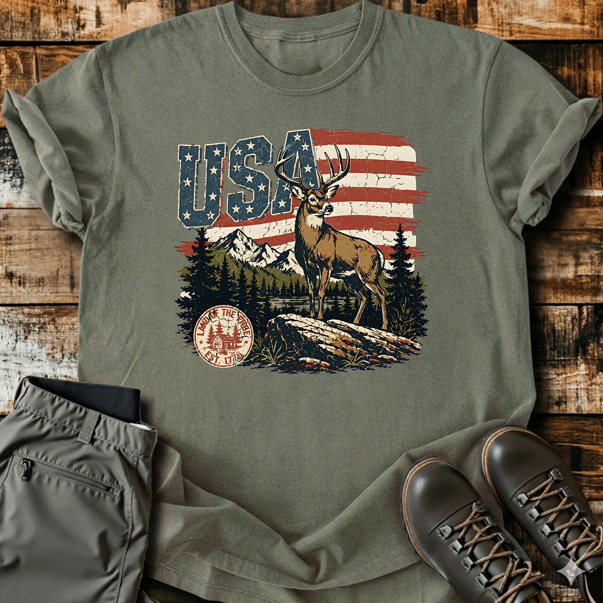 USA Deer Hunting Mountain T-Shirt product image 7