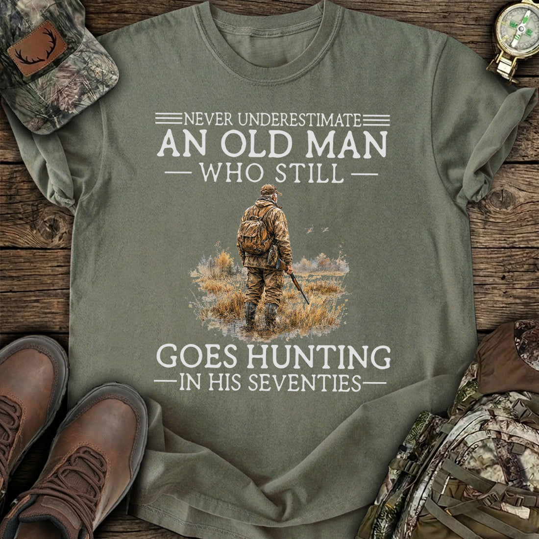 Personalized Never Underestimate An Old Man Hunting T-Shirt product image 2