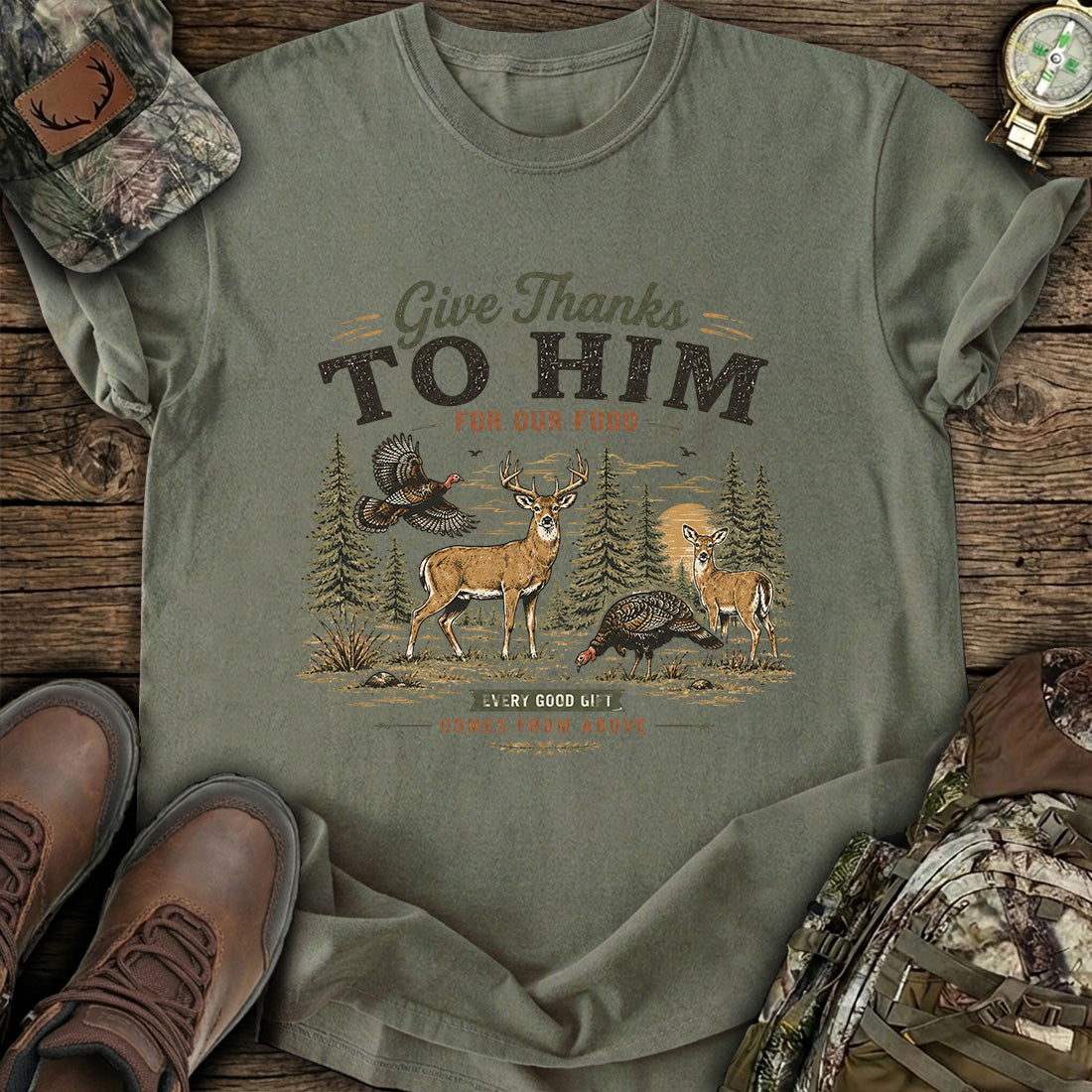 Give Thanks To Him Hunting Deer T-Shirt product image 7