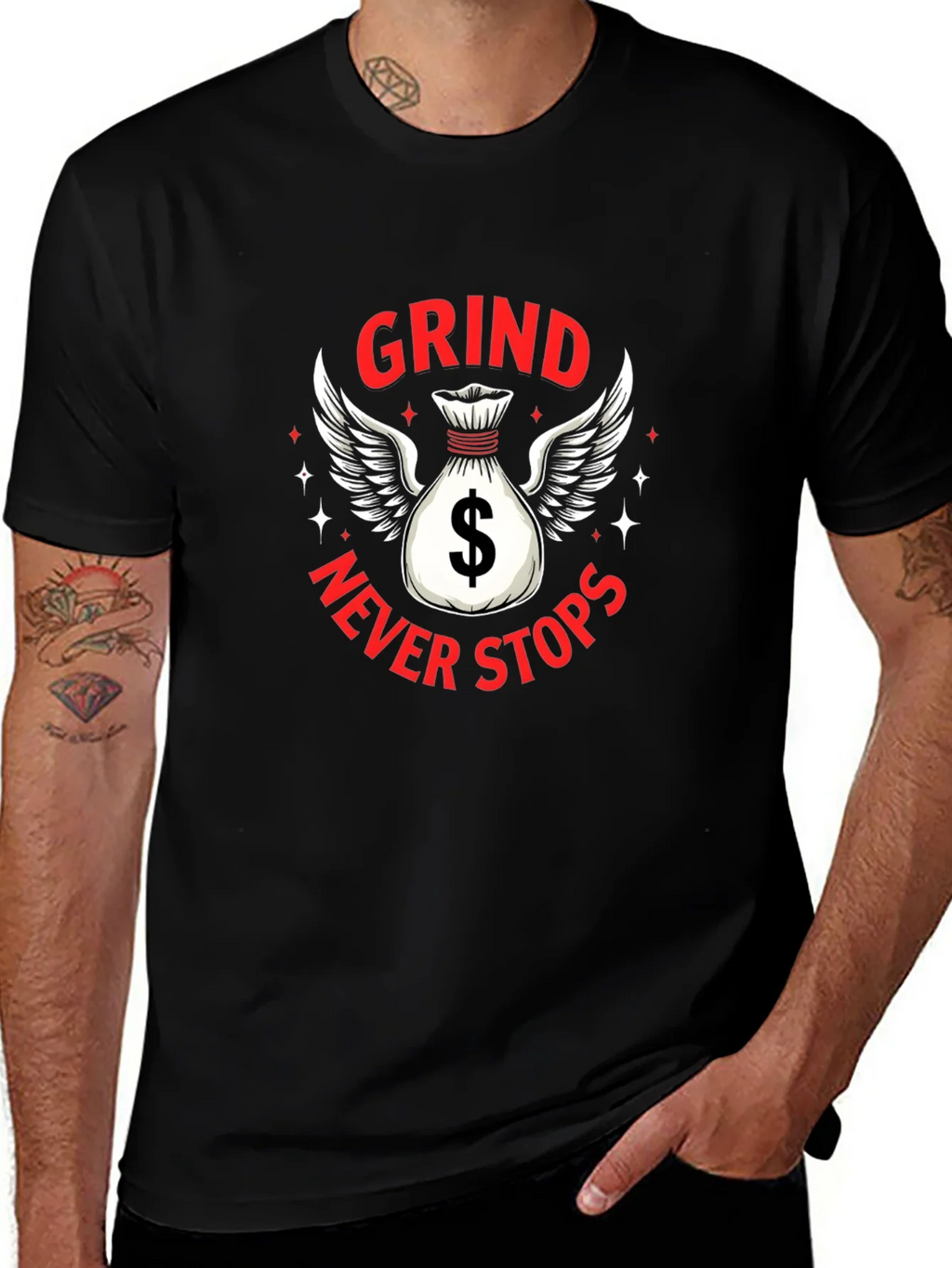 Grind Never Stops Black Graphic T-Shirt