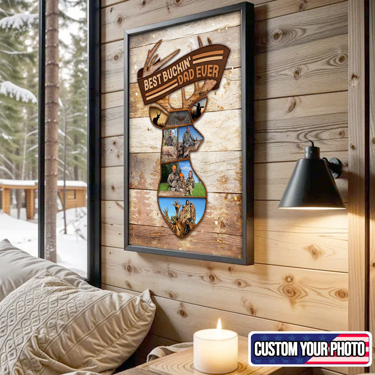 Personalized Best Buckin’ Dad Ever Hunting Photo Collage Canvas – Custom Deer Hunting Gift for Dad