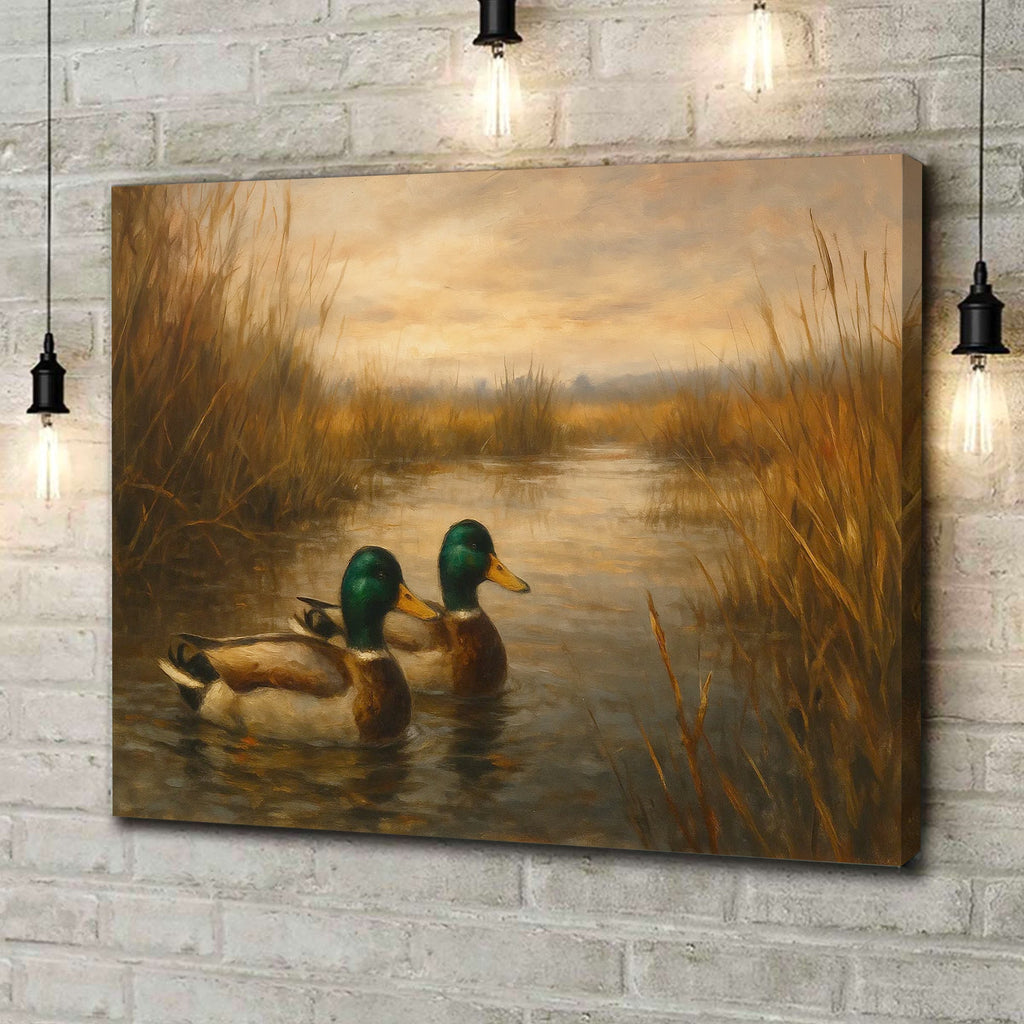 Mallard Duck Wall Art Canvas – Hunting Lodge & Cabin Decor - Rustic Waterfowl Painting