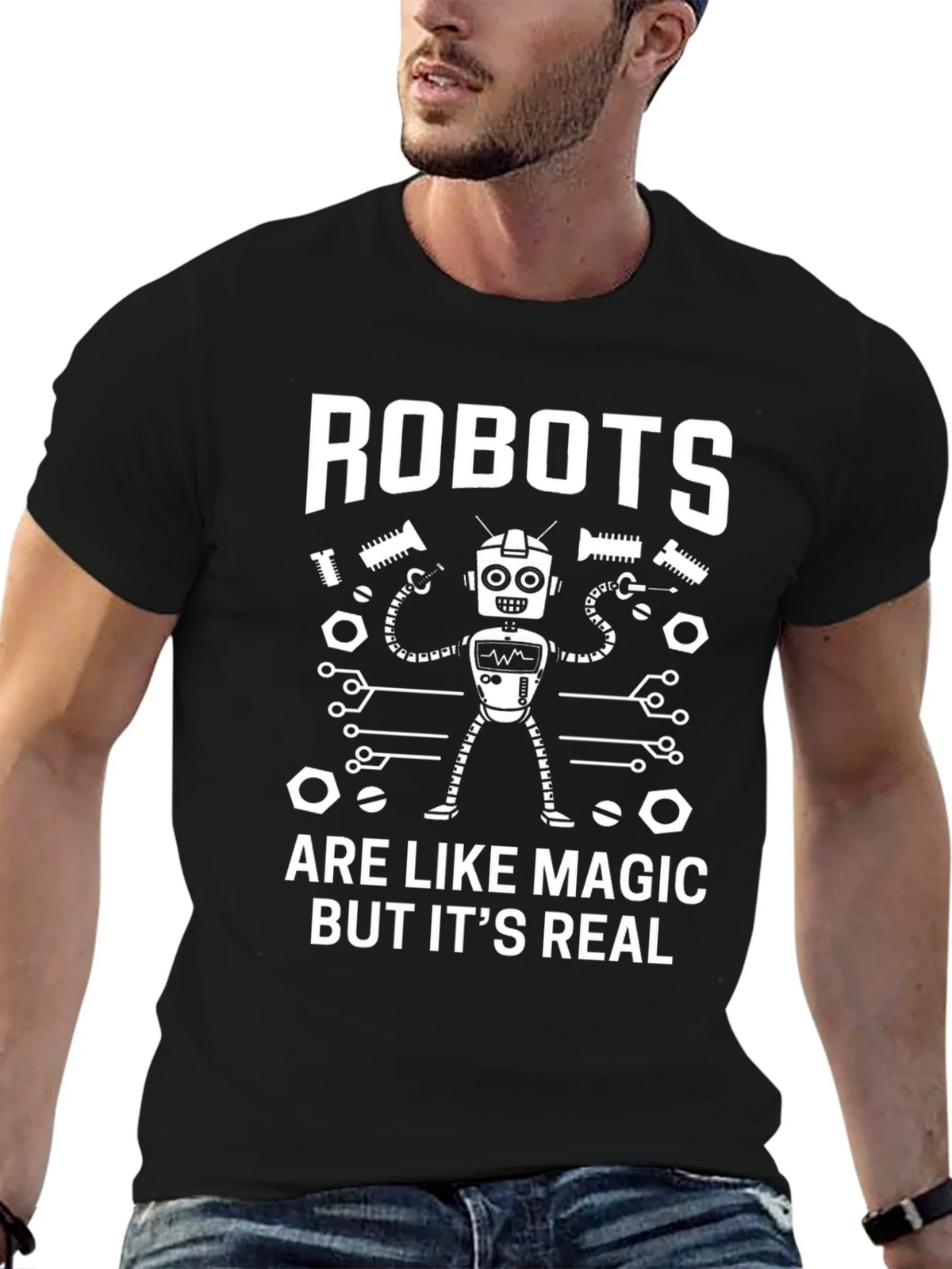 Robots are Like Magic T-Shirt - Black Cotton Blend Tee product image 6