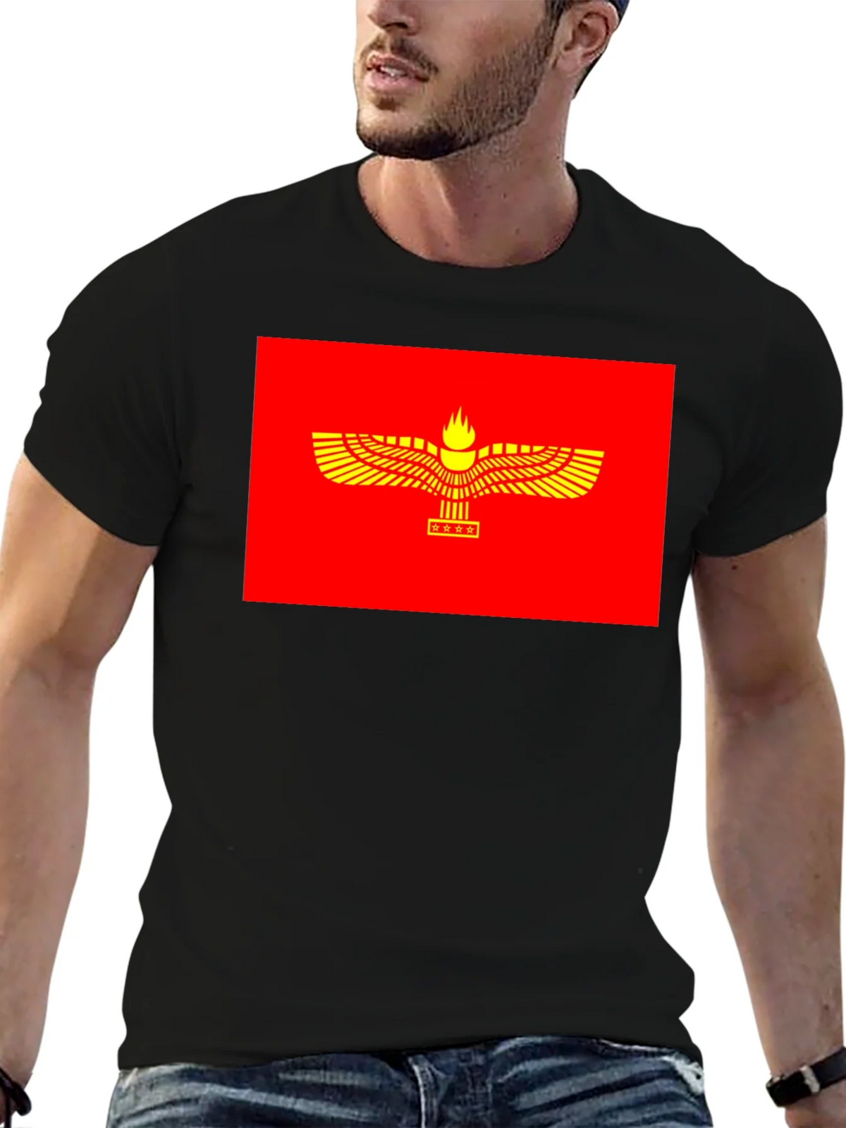 Faravahar Symbol Graphic Tee - Red & Gold product image 6