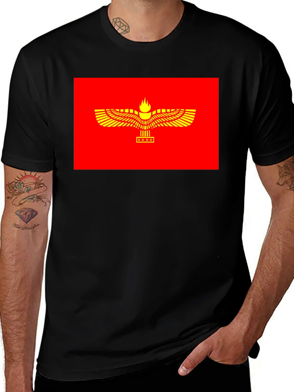 Faravahar Symbol Graphic Tee - Red & Gold product image 1