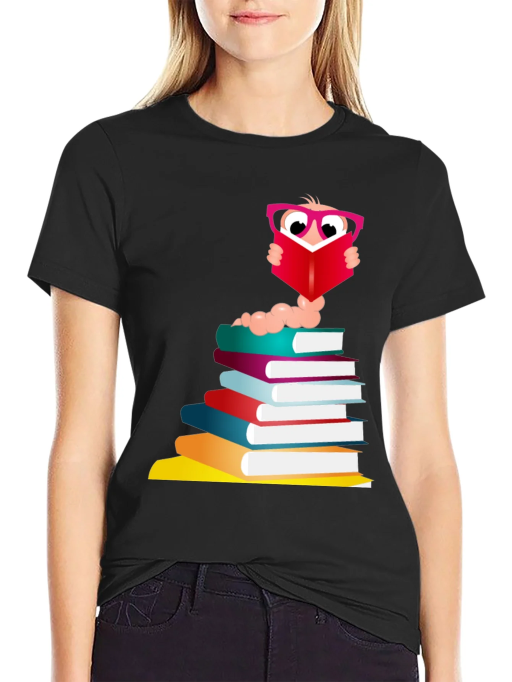 Bookworm Graphic Tee - Black Cotton T-Shirt product image 2