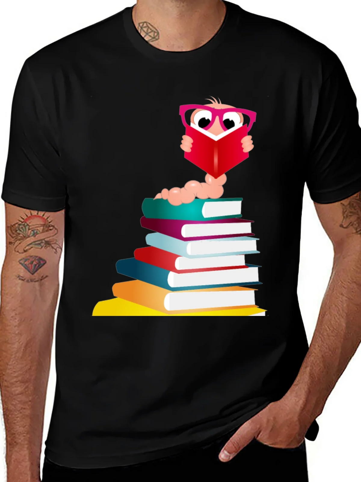 Bookworm Graphic Tee - Black Cotton T-Shirt product image 1